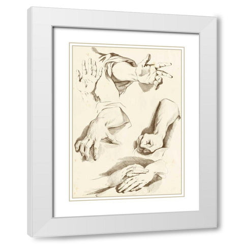 Study of Hands White Modern Wood Framed Art Print with Double Matting by Diderot