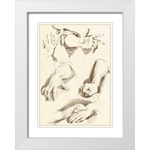Study of Hands White Modern Wood Framed Art Print with Double Matting by Diderot