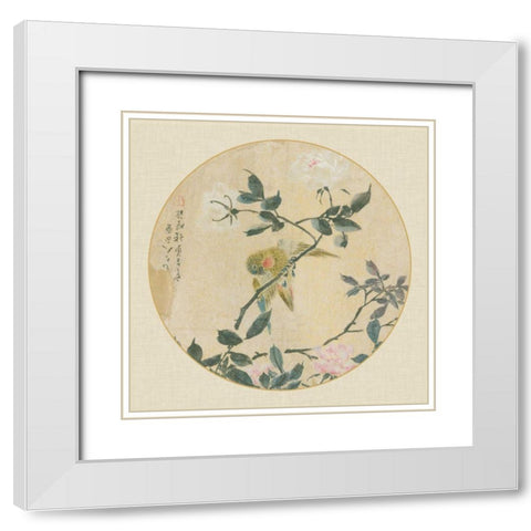 Oriental Bird Silk I White Modern Wood Framed Art Print with Double Matting by Unknown