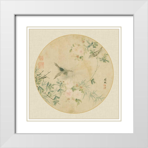 Oriental Bird Silk II White Modern Wood Framed Art Print with Double Matting by Unknown