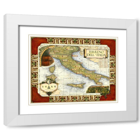 Wine Map of Italy on CGP White Modern Wood Framed Art Print with Double Matting by Unknown
