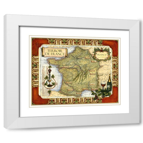 Wine Map of France on CGP White Modern Wood Framed Art Print with Double Matting by Unknown