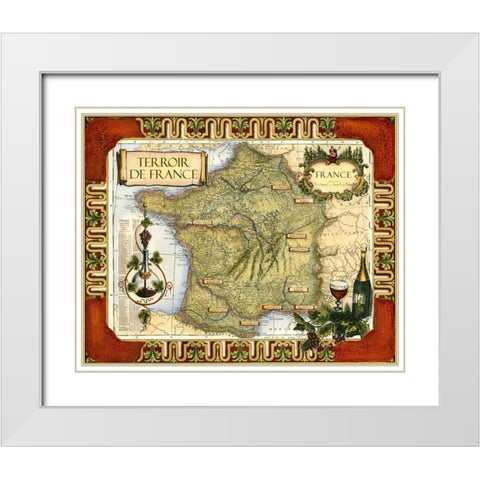 Wine Map of France on CGP White Modern Wood Framed Art Print with Double Matting by Unknown