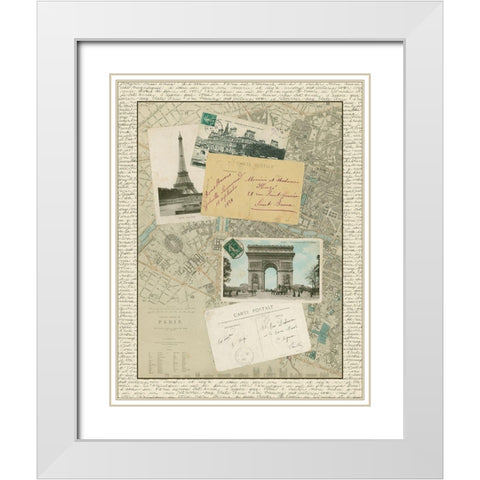 Vintage Map of Paris White Modern Wood Framed Art Print with Double Matting by Vision Studio