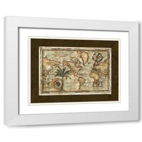 World Map with Globe  White Modern Wood Framed Art Print with Double Matting by Unknown