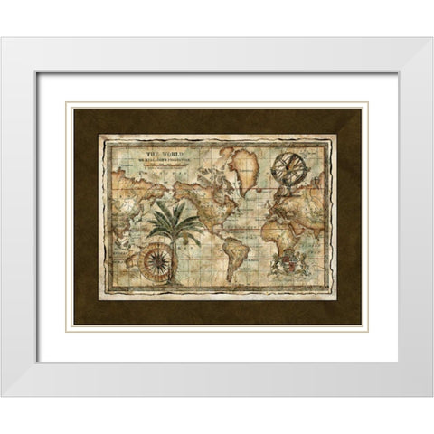 World Map with Globe  White Modern Wood Framed Art Print with Double Matting by Unknown