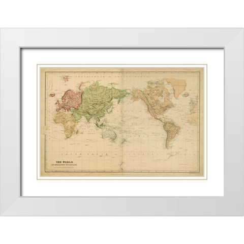 The World-on Mercators Projection White Modern Wood Framed Art Print with Double Matting by Vision Studio