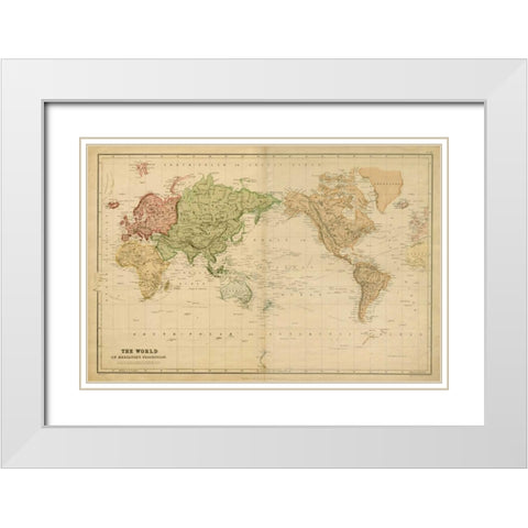 Mercators Projection White Modern Wood Framed Art Print with Double Matting by Vision Studio