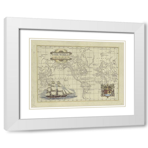 Antique Map of the World White Modern Wood Framed Art Print with Double Matting by Vision Studio
