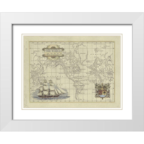 Antique Map of the World White Modern Wood Framed Art Print with Double Matting by Vision Studio