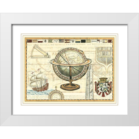 Nautical Map II White Modern Wood Framed Art Print with Double Matting by Vision Studio