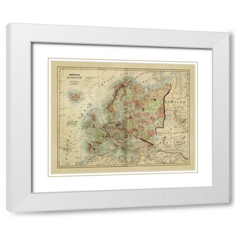 Antique Map of Europe  White Modern Wood Framed Art Print with Double Matting by Johnson