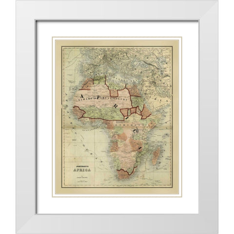 Antique Map of Africa White Modern Wood Framed Art Print with Double Matting by Johnson