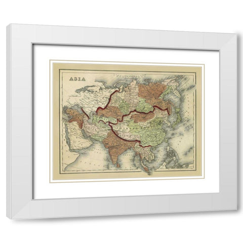 Antique Map of Asia White Modern Wood Framed Art Print with Double Matting by Johnson