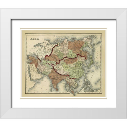 Antique Map of Asia White Modern Wood Framed Art Print with Double Matting by Johnson