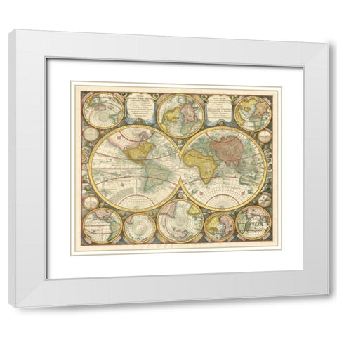 Antique World Globes White Modern Wood Framed Art Print with Double Matting by unknown