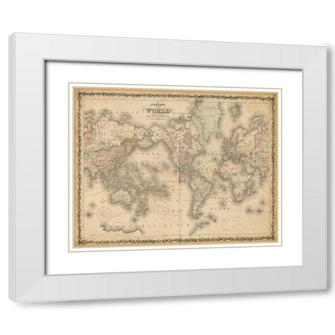 Johnsons Map of the World White Modern Wood Framed Art Print with Double Matting by Johnson