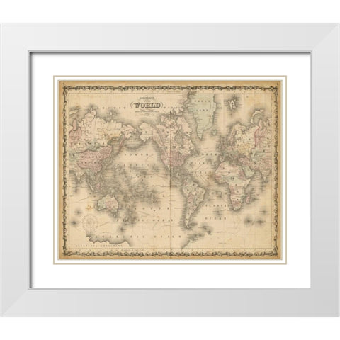 Johnsons Map of the World White Modern Wood Framed Art Print with Double Matting by Johnson