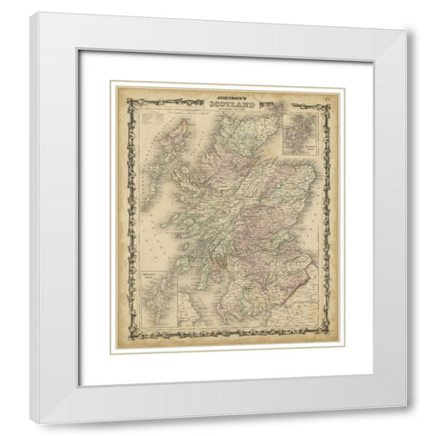 Johnsons Map of Scotland White Modern Wood Framed Art Print with Double Matting by Johnson