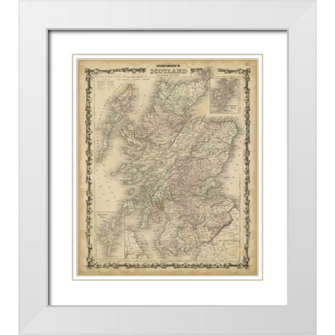 Johnsons Map of Scotland White Modern Wood Framed Art Print with Double Matting by Johnson