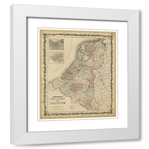 Johnsons Map of Holland and Belgium White Modern Wood Framed Art Print with Double Matting by Johnson