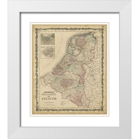 Johnsons Map of Holland and Belgium White Modern Wood Framed Art Print with Double Matting by Johnson