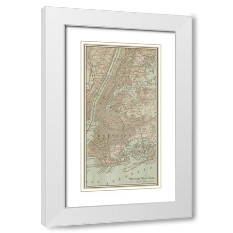 Tinted Map of New York White Modern Wood Framed Art Print with Double Matting by Vision Studio
