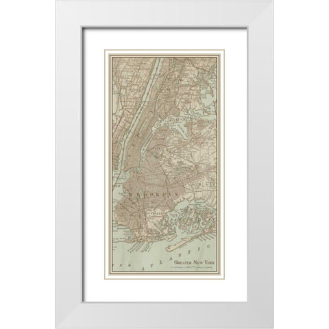 Tinted Map of New York White Modern Wood Framed Art Print with Double Matting by Vision Studio