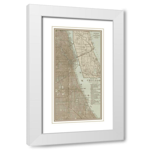 Tinted Map of Chicago White Modern Wood Framed Art Print with Double Matting by Vision Studio