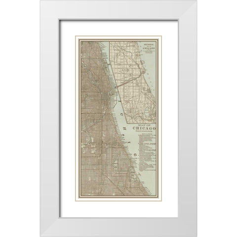 Tinted Map of Chicago White Modern Wood Framed Art Print with Double Matting by Vision Studio
