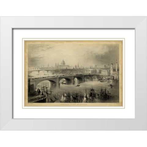 General View of London White Modern Wood Framed Art Print with Double Matting by Bartlett, W.H.