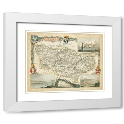 Map of Kent White Modern Wood Framed Art Print with Double Matting by Unknown