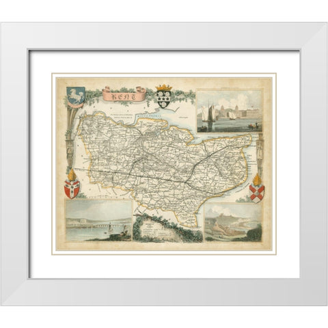 Map of Kent White Modern Wood Framed Art Print with Double Matting by Unknown