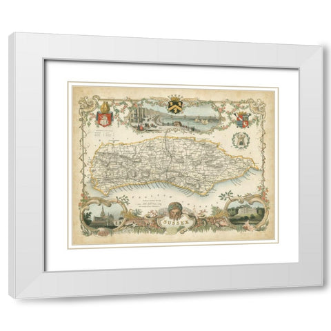 Map of Sussex White Modern Wood Framed Art Print with Double Matting by Unknown