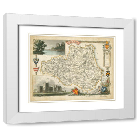 Map of Durham White Modern Wood Framed Art Print with Double Matting by Unknown