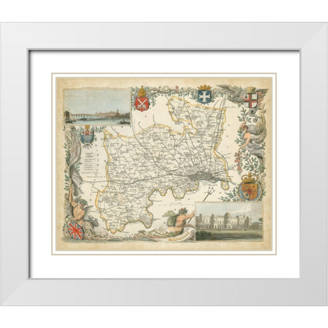 Map of Middlesex White Modern Wood Framed Art Print with Double Matting by Unknown