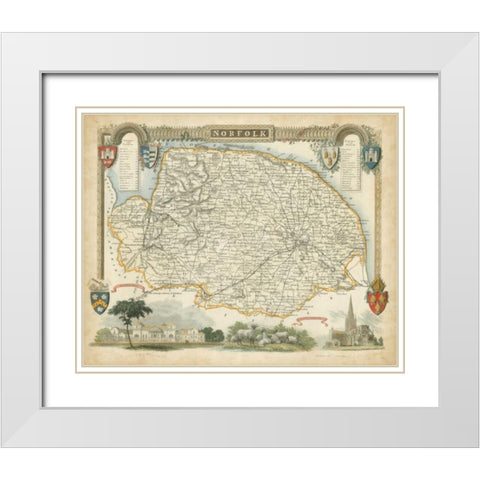 Map of Norfolk White Modern Wood Framed Art Print with Double Matting by Unknown