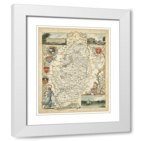 Map of Nottinghamshire White Modern Wood Framed Art Print with Double Matting by Unknown