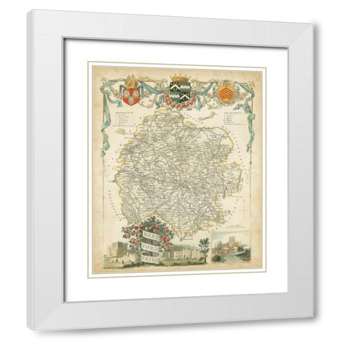 Map of Herefordshire White Modern Wood Framed Art Print with Double Matting by Unknown