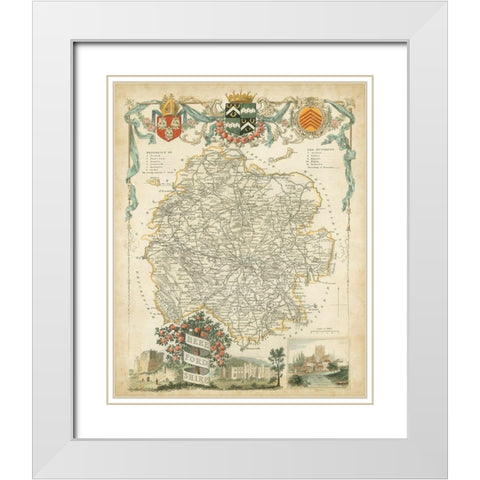 Map of Herefordshire White Modern Wood Framed Art Print with Double Matting by Unknown
