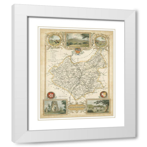 Map of Leicestershire White Modern Wood Framed Art Print with Double Matting by Unknown