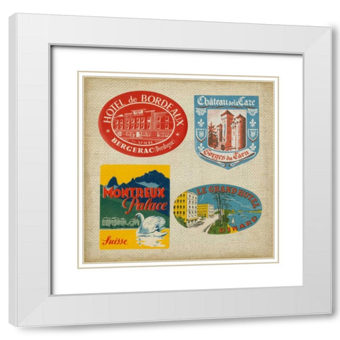Vintage Travel Collage I White Modern Wood Framed Art Print with Double Matting by Vision Studio