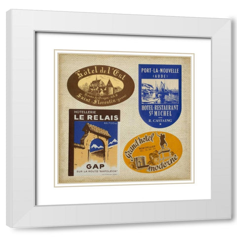 Vintage Travel Collage II White Modern Wood Framed Art Print with Double Matting by Vision Studio