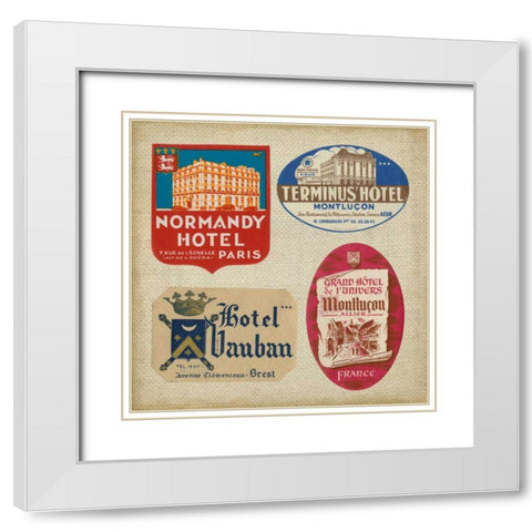 Vintage Travel Collage III White Modern Wood Framed Art Print with Double Matting by Vision Studio
