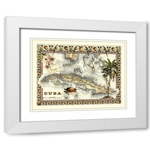 Tropical Map of Cuba White Modern Wood Framed Art Print with Double Matting by Vision Studio