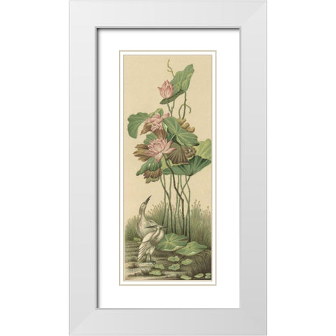 Crane and Lotus Panel I White Modern Wood Framed Art Print with Double Matting by Racinet