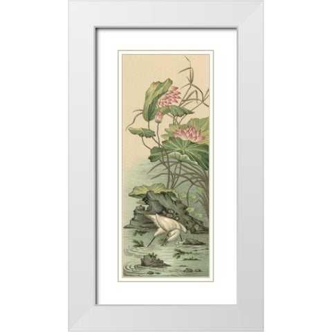 Crane and Lotus Panel II White Modern Wood Framed Art Print with Double Matting by Racinet