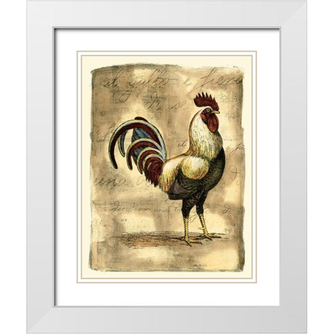 Tuscany Rooster I White Modern Wood Framed Art Print with Double Matting by Bookman, D.