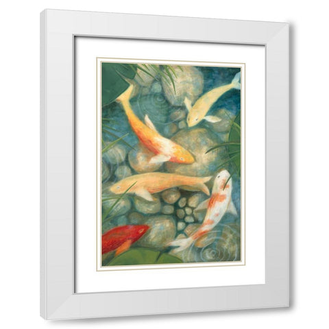 Reflecting Koi II White Modern Wood Framed Art Print with Double Matting by Meagher, Megan