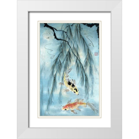 Golden Koi White Modern Wood Framed Art Print with Double Matting by Parker, Nan Rae